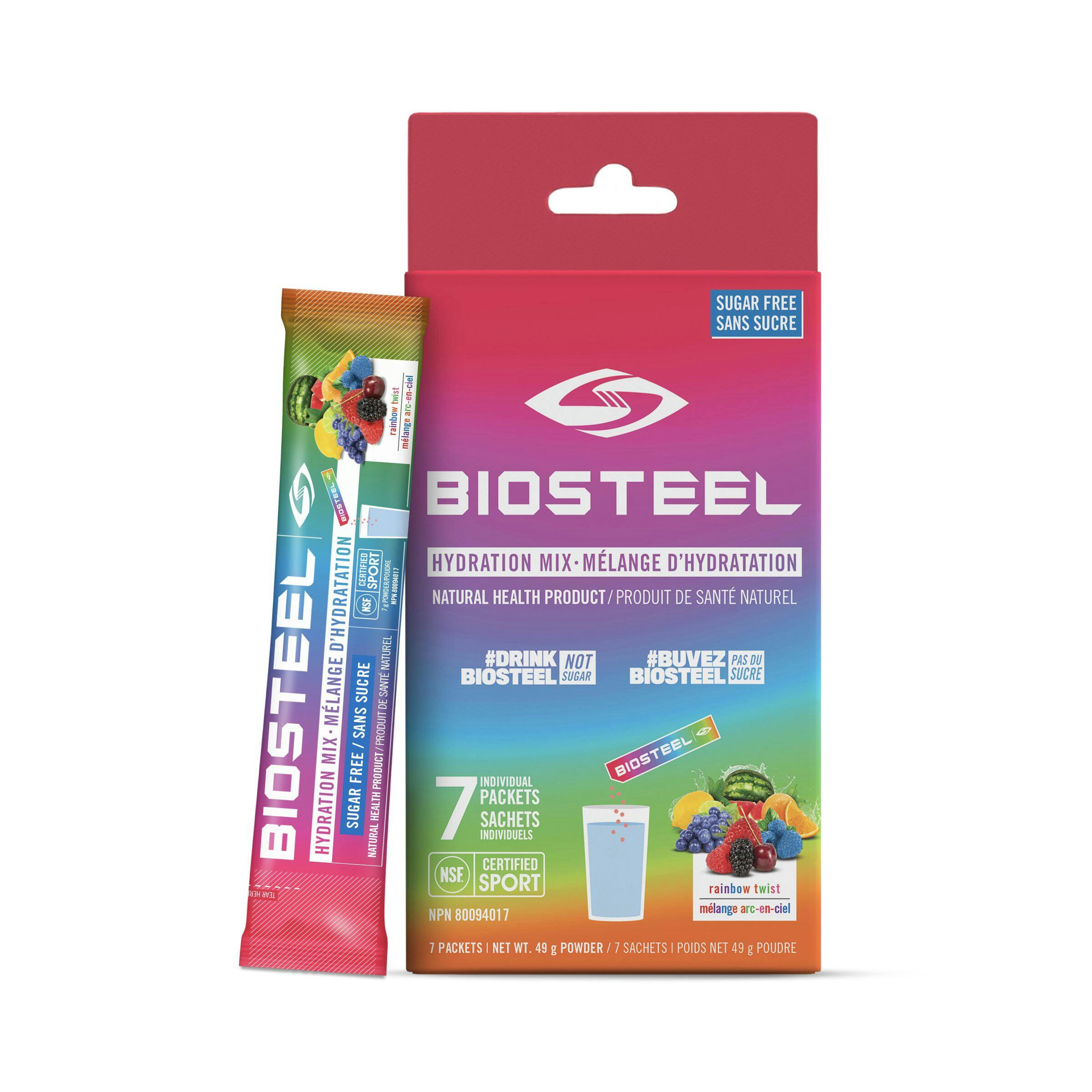 BioSteel Zero Sugar Hydration Powder Mix, Natural Health Product, Rainbow Twist, 7-Packet Box
