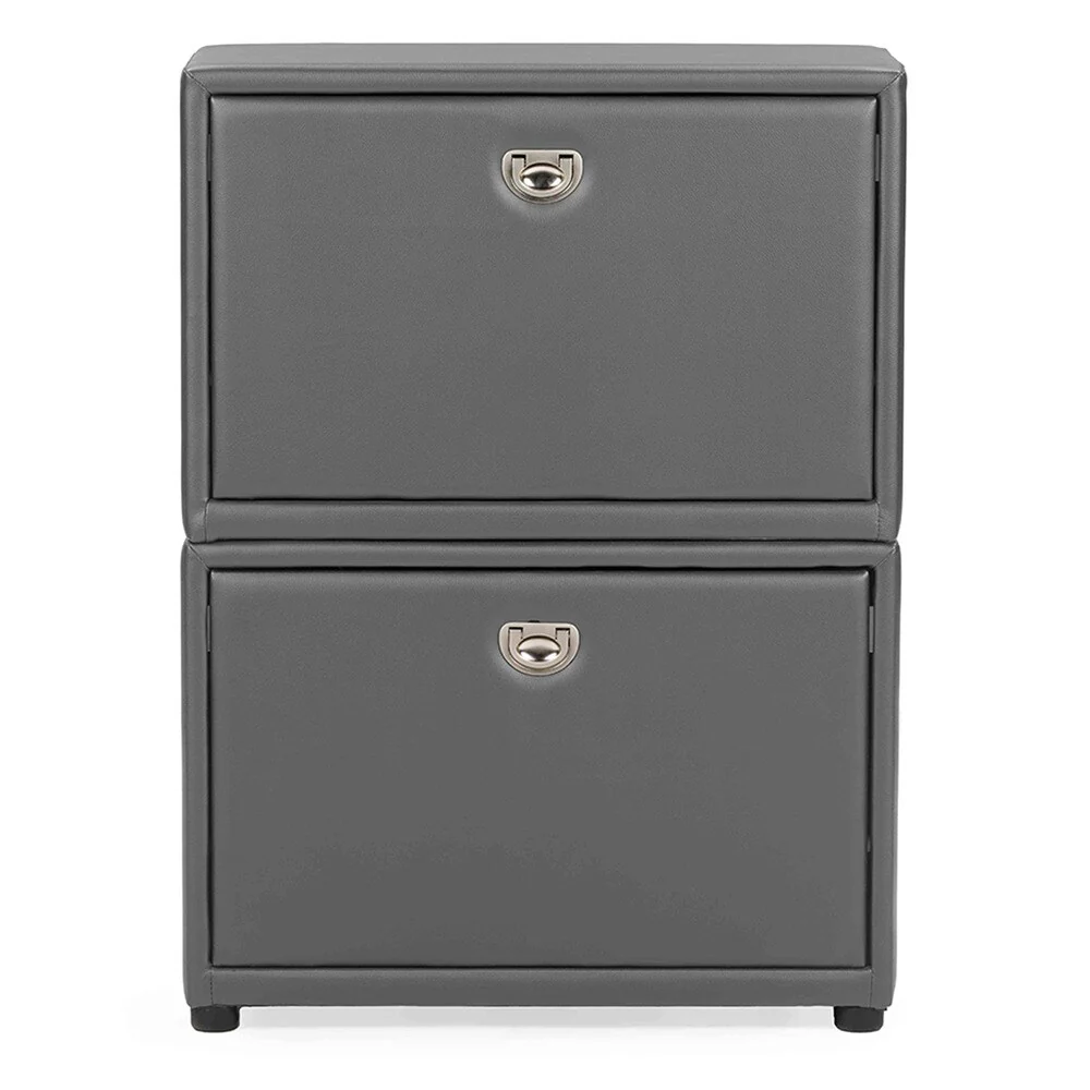 Baxton Studio Petito Contemporary 2-tier Grey Faux Leather Upholstered Shoe Cabinet