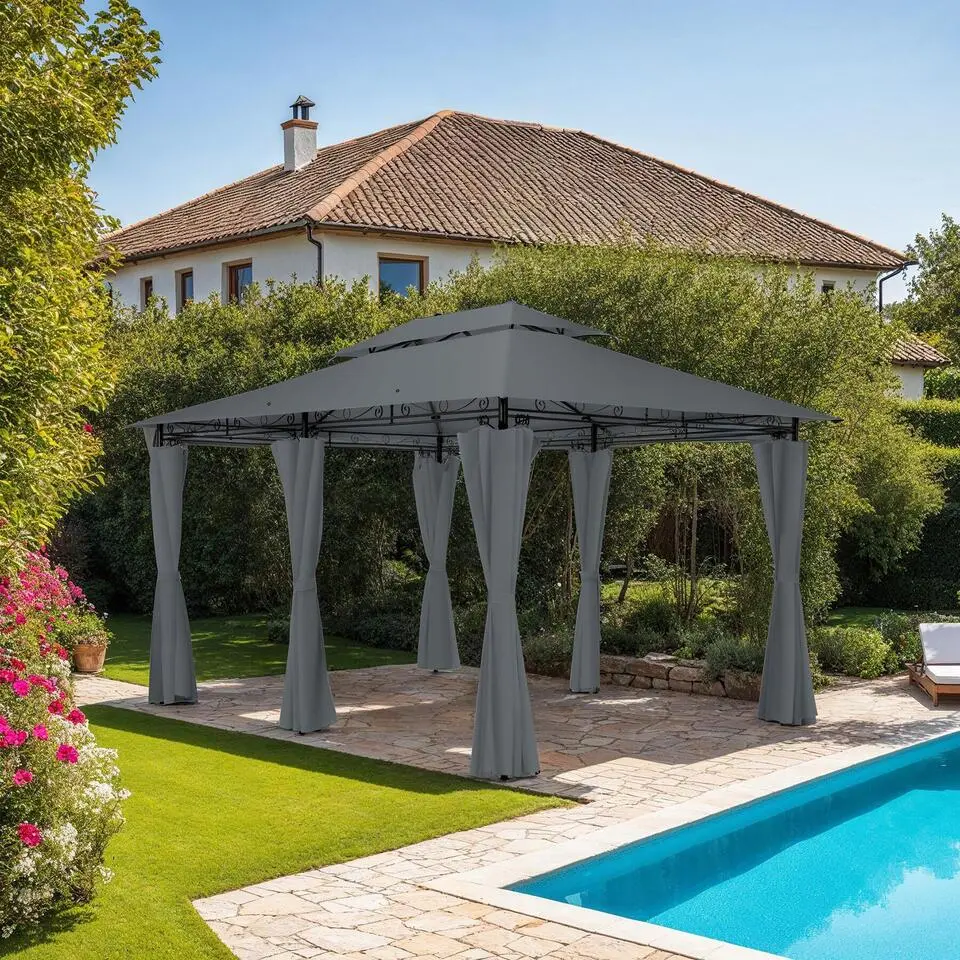 tectake Luxe tuinpaviljoen Emine 4x3m met 6 zijdelen, Antraciet