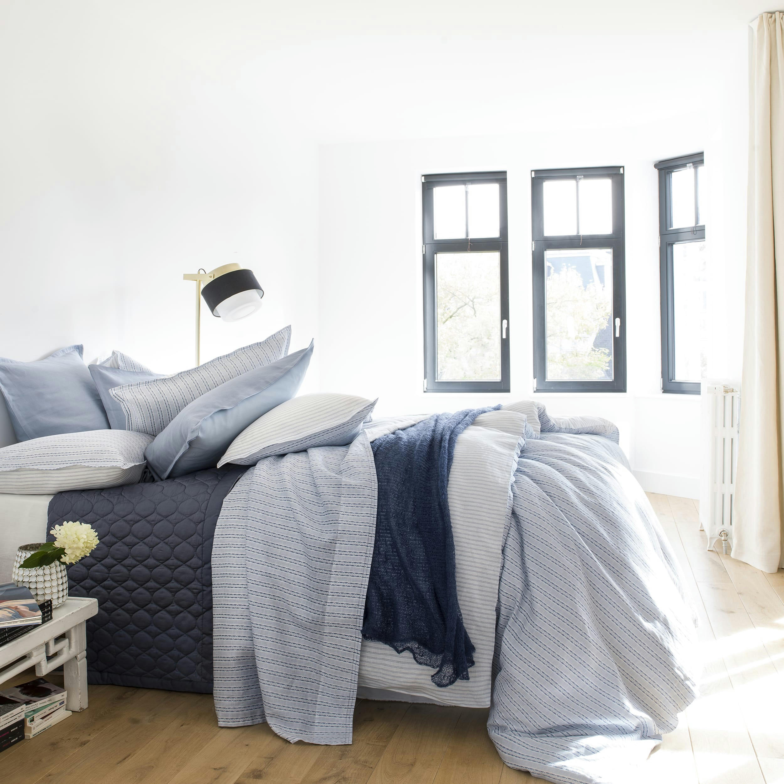 ULYSSE - Housse de couette en lin bleu denim 240x220