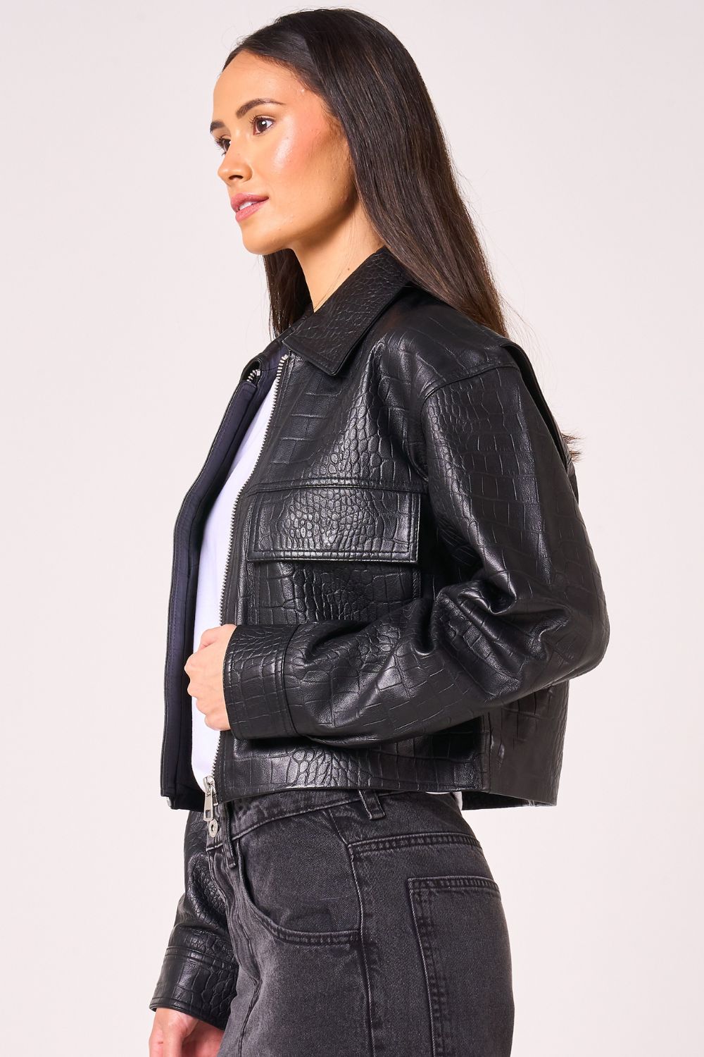 Barneys Originals Crocodile Print Leather Jacket