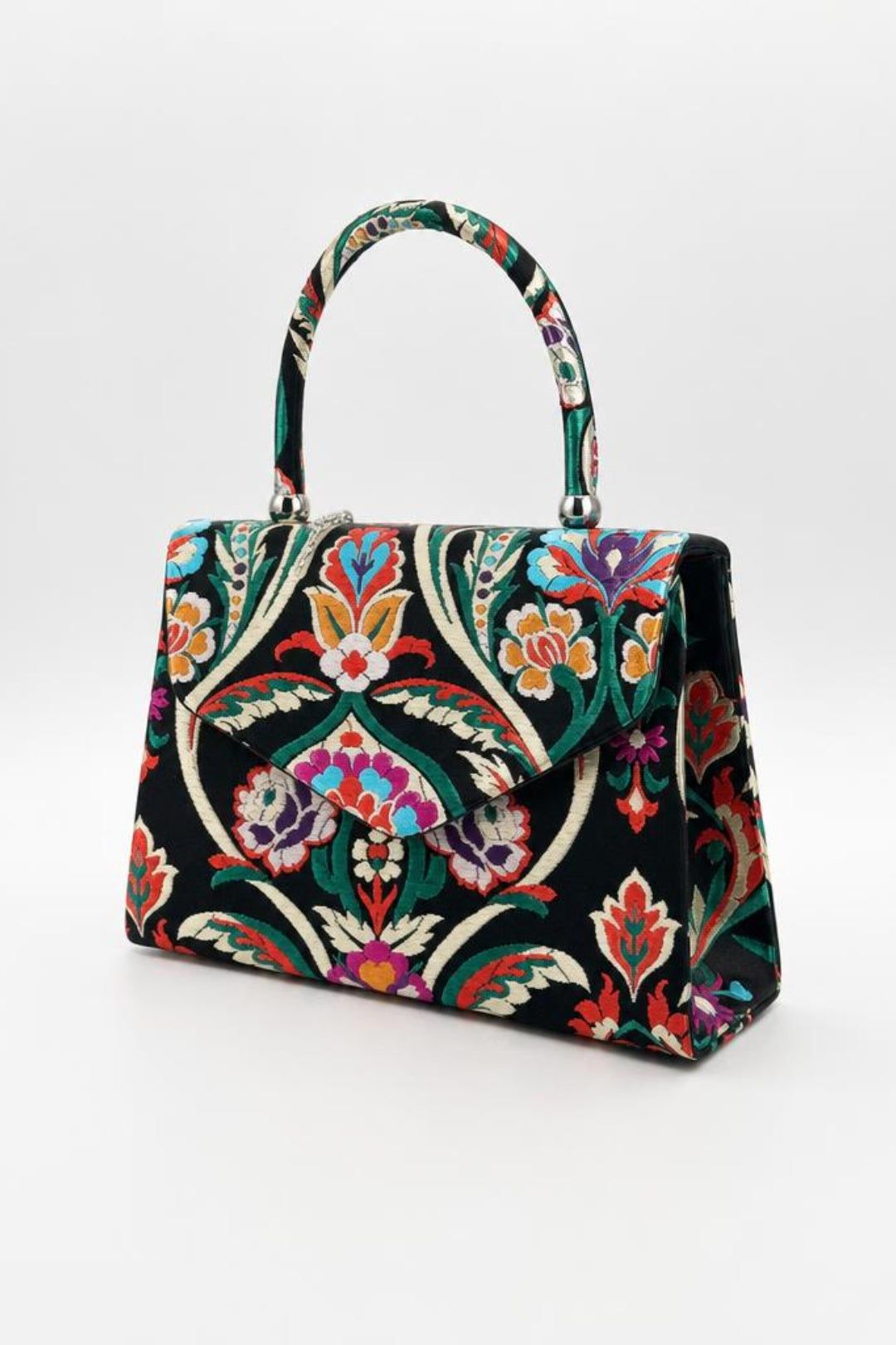 SVNX Floral Satin Embroidered Top Handle Bag