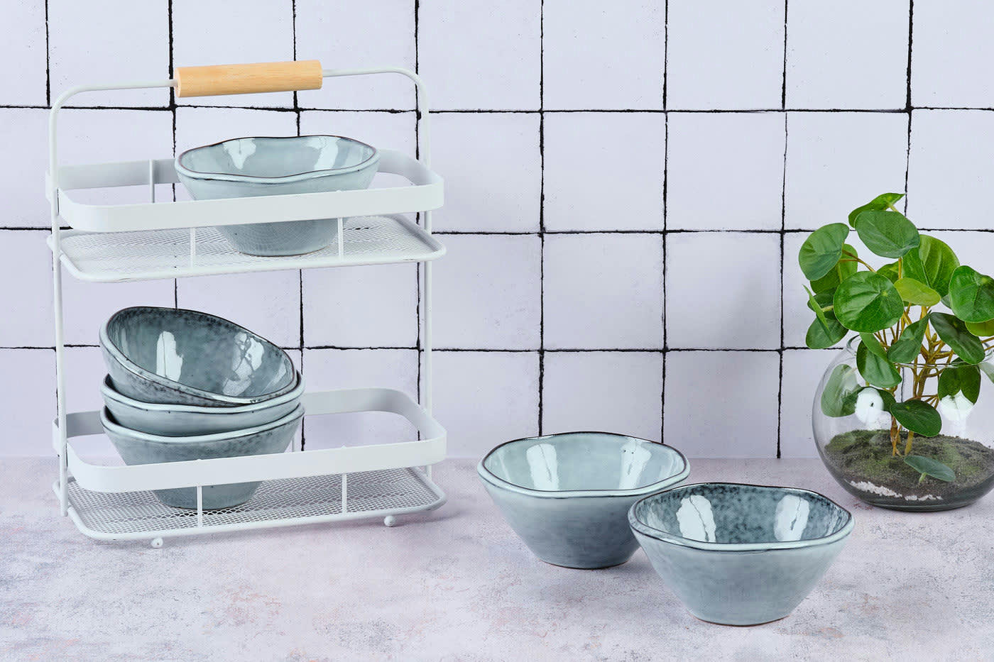 REACTIV - Lot de 6 bols petit-déjeuner en grès gris D14