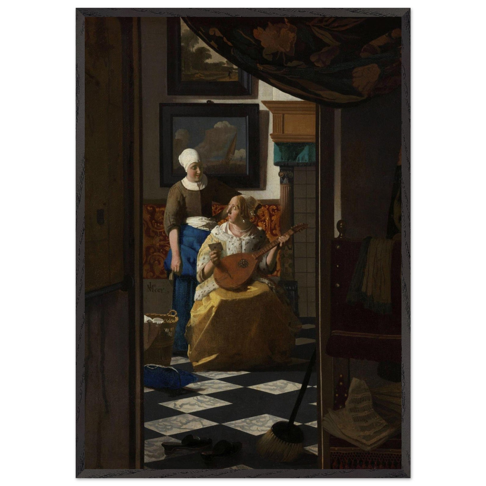 Artfulprints Poster met Lijst Johannes Vermeer - De liefdesbrief  - 70x100 cm - Bruin