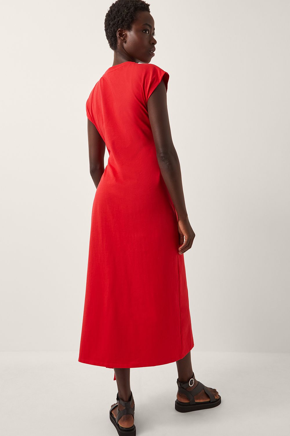 Monsoon Tilly Tie-Side Jersey Midi Dress Red