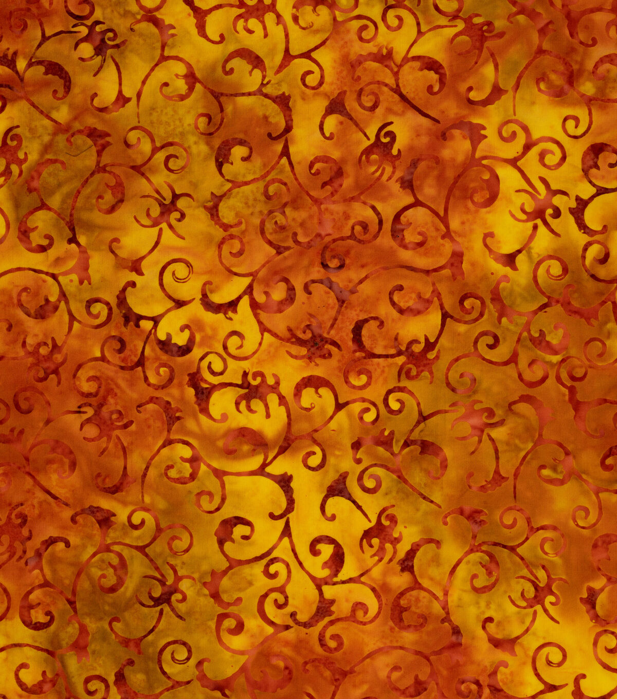 Orange & Yellow Scroll Batik Cotton Fabric