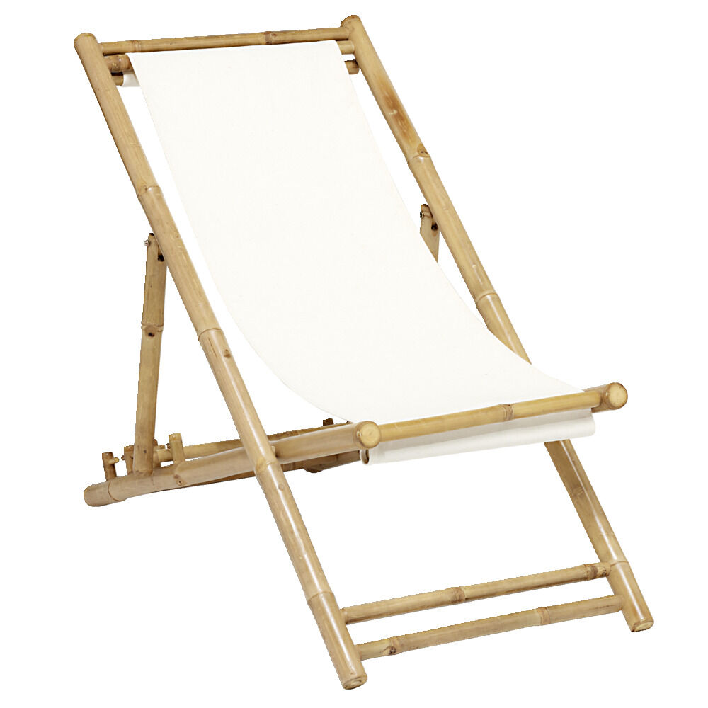 Chilienne pliante Laos bambou et tissu beige 121x60xH67cm