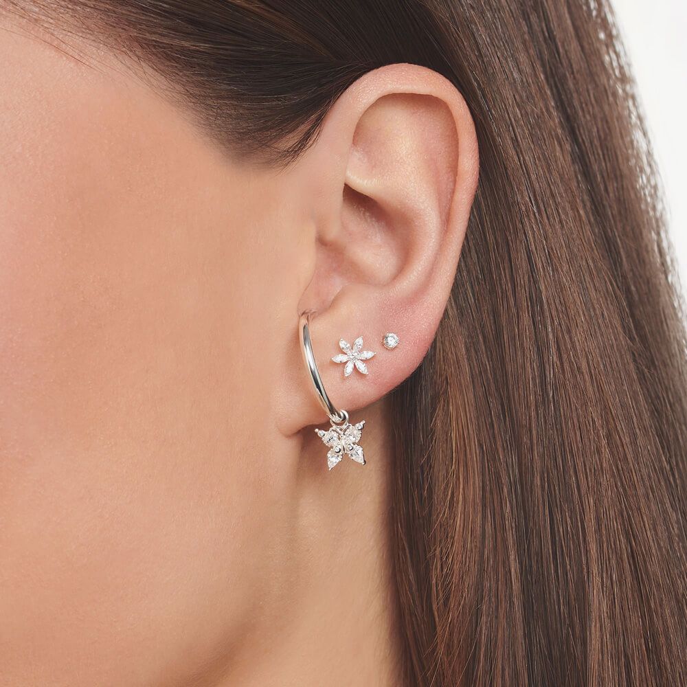 THOMAS SABO Sterling Silver Cubic Zirconia Flower Single Stud Earring H2196-051-14