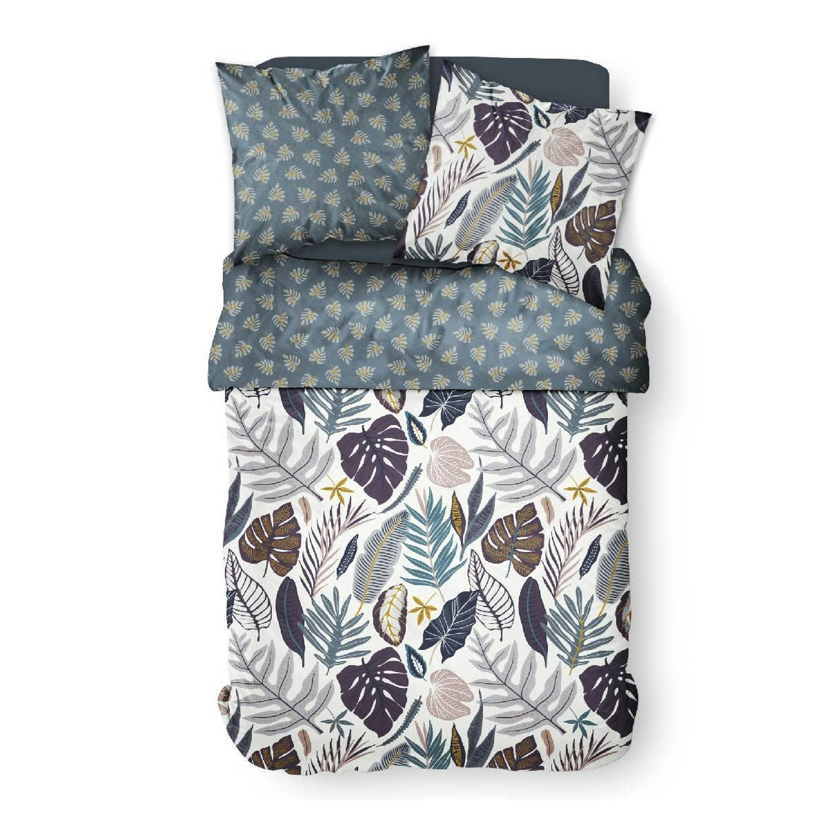 SUNSHINE - Parure de lit 2 personnes imprimé floral en Coton Bleu 220x240 cm