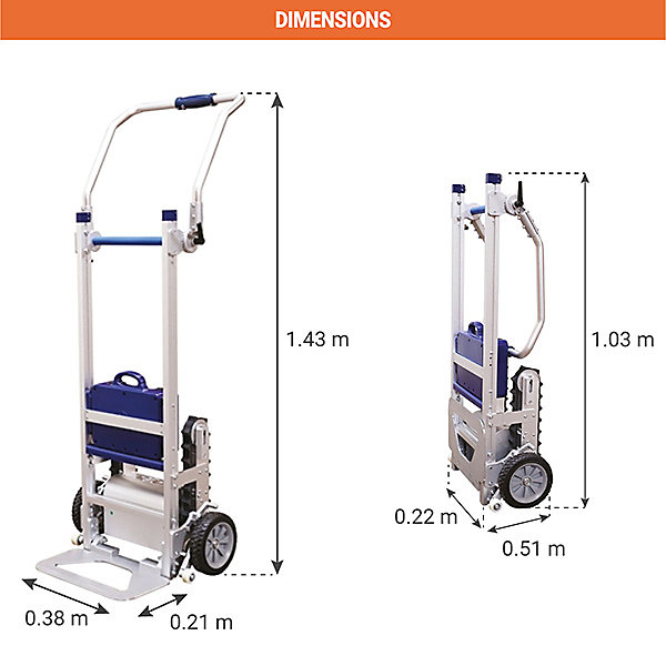 Diable électrique escalier pliable - Pelle 510x220mm - Charge 105kg - DCE105