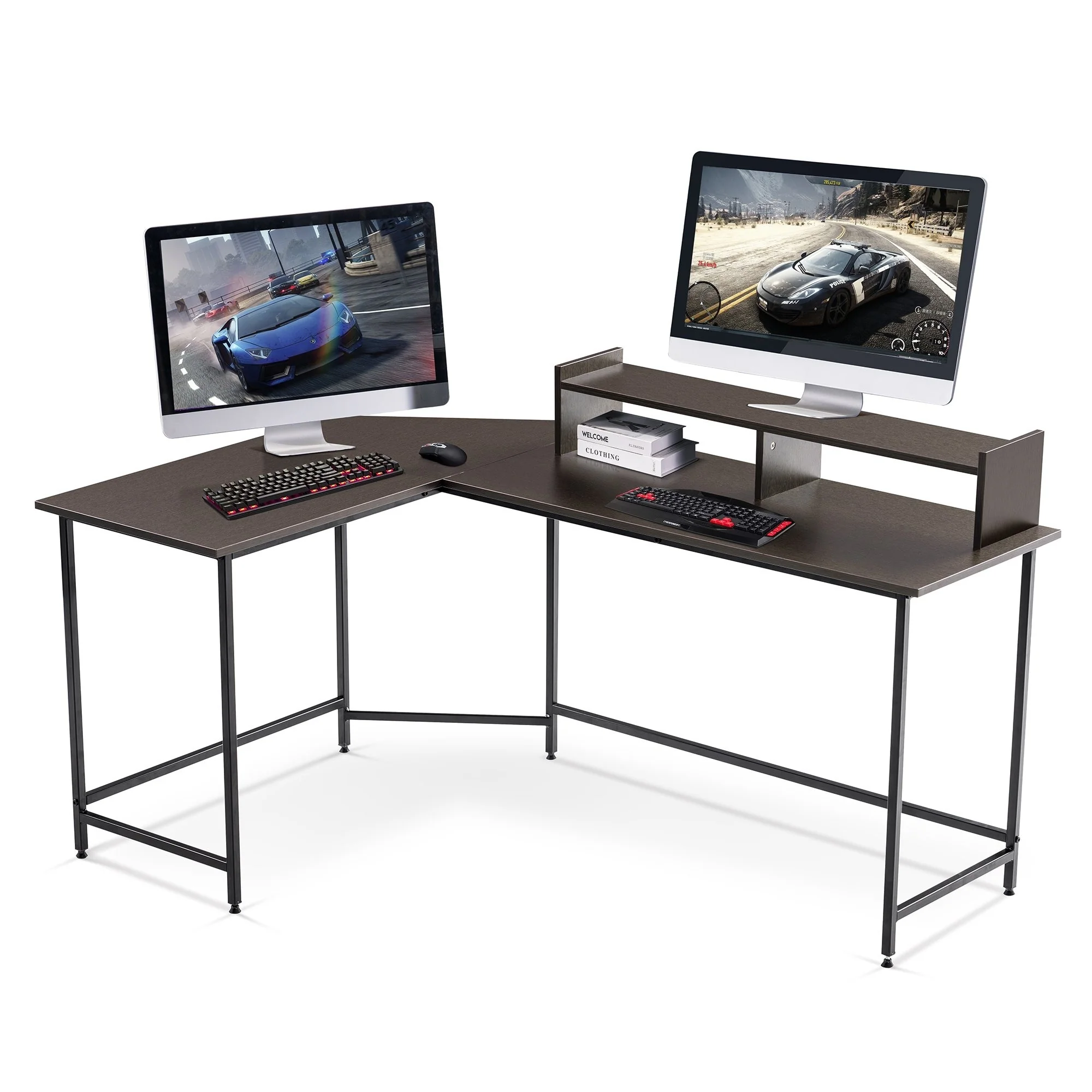 MCombo L-Shaped Computer Gaming Corner Desk with Large Monitor Stand, MDF 6404