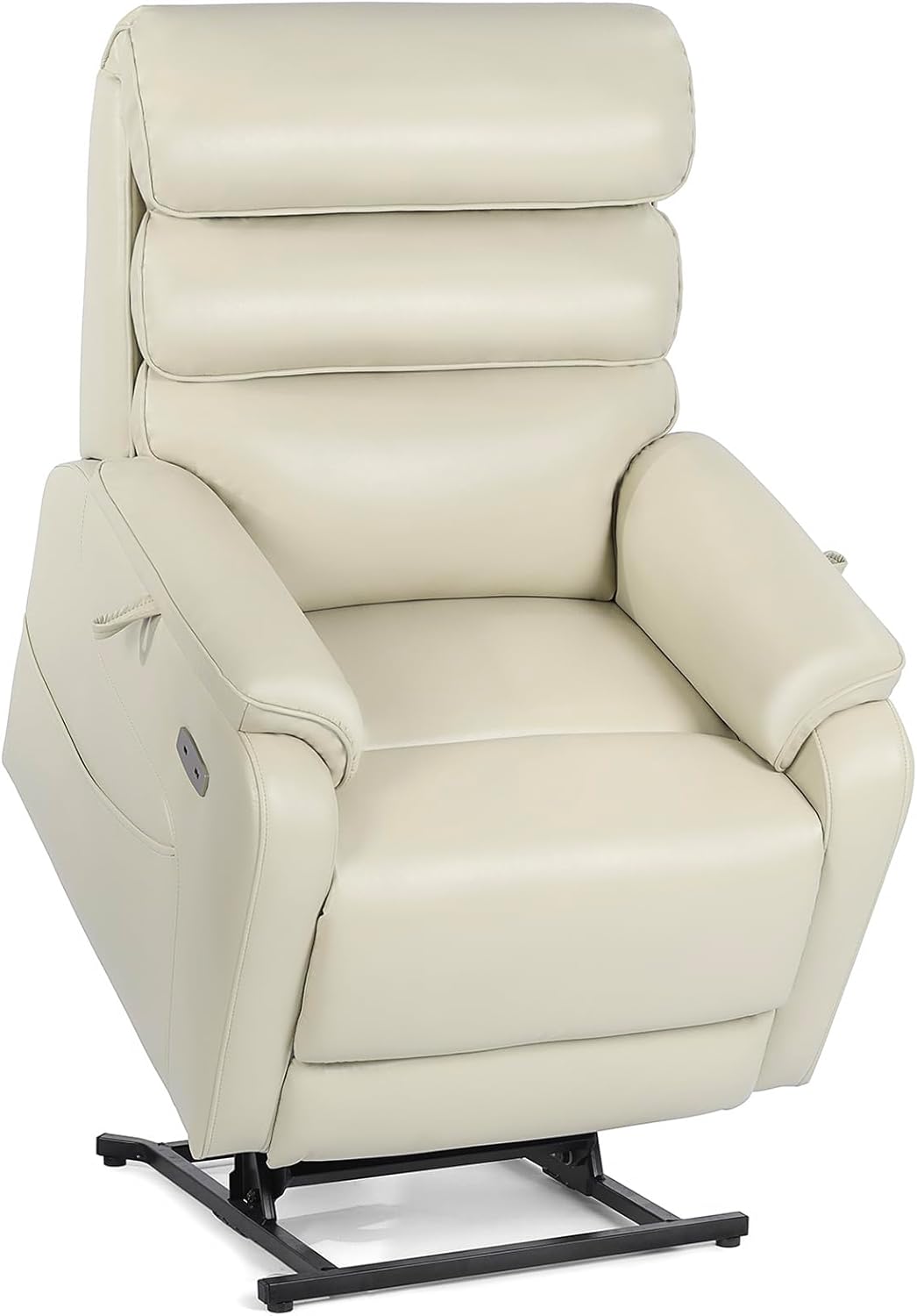 EONIX Dual Motor Lay Flat Power Lift Recliner Chair for Elderly, Breathable Leather Electric Lift Chairs for Adults, 400lbs Heavy Duty Power Recliner with Heat and Massage, SLRY003061, Cream White