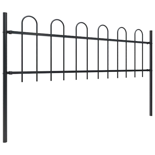 NNEVL Garden Fence with Hoop Top Steel 1.7x0.6 m Black