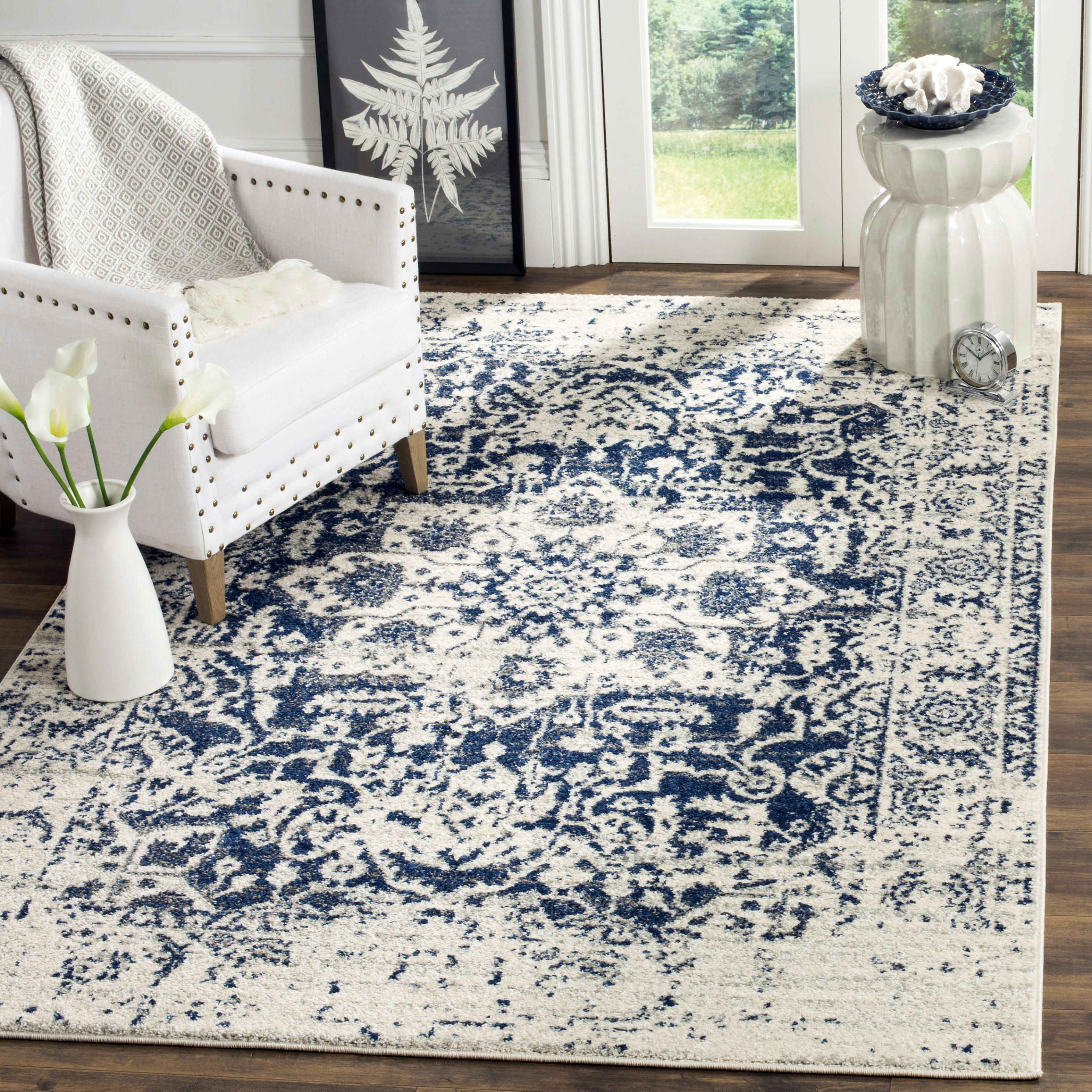 MADISON - Tapis de salon interieur en crème & bleu marine, 91 x 152 cm