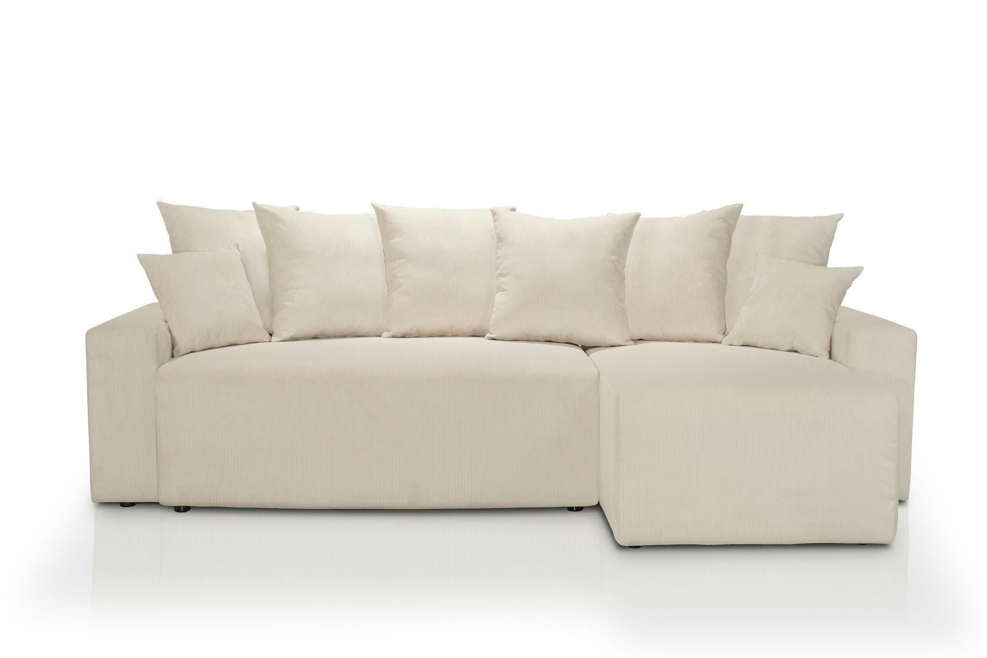 ARTHUR - Canapé angle convertible 3 places  en velours côtelé beige