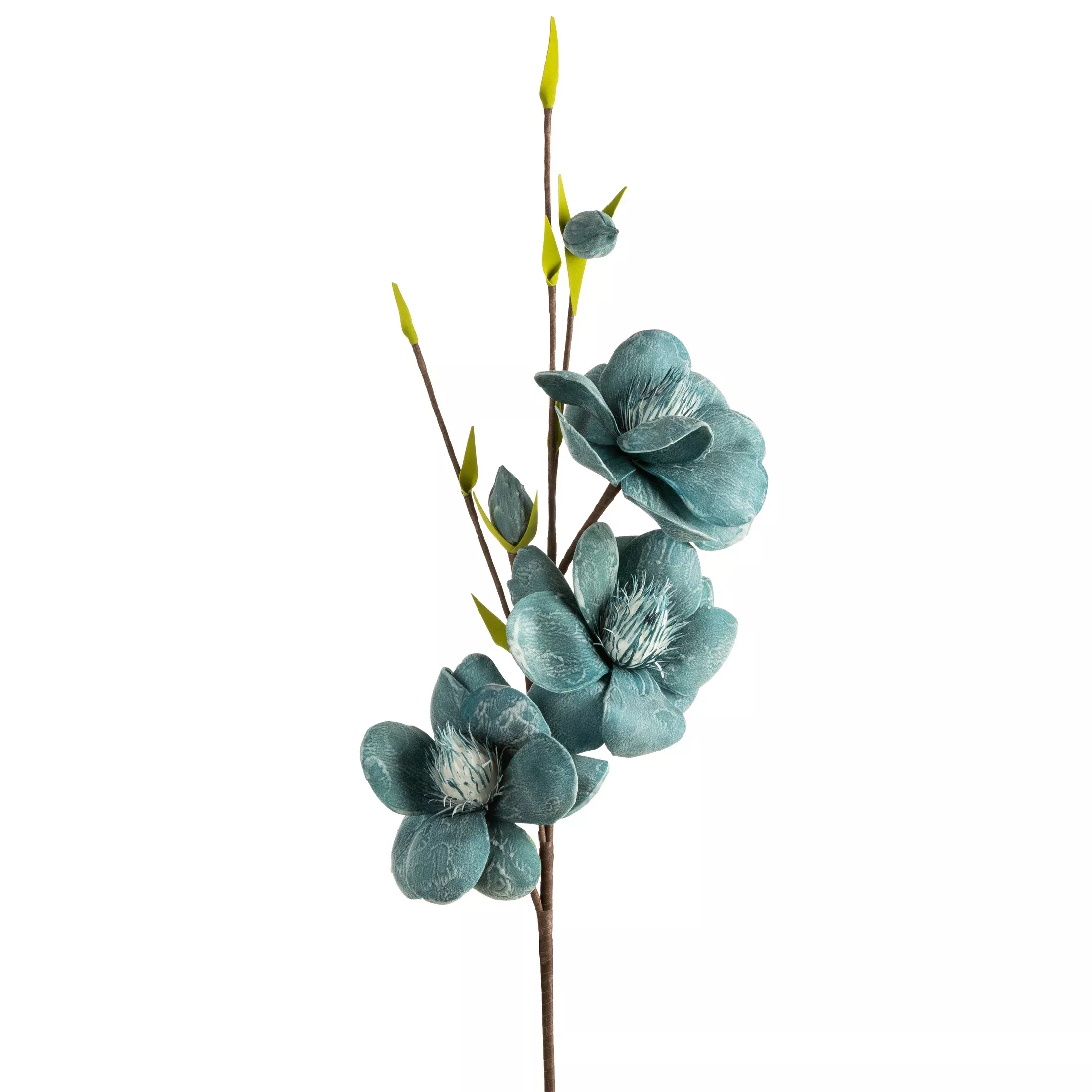 Gałązka sztuczna kwitnącej magnolii niebieska z plastycznej pianki foamirian 97 cm