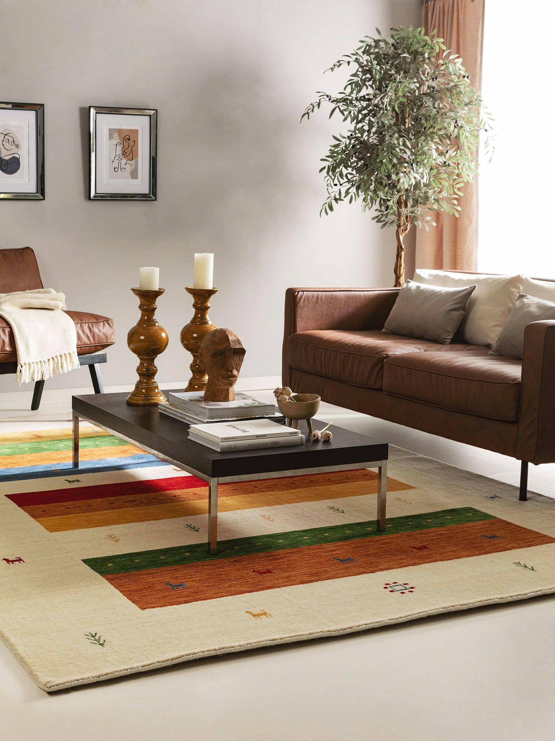 JAMAL - Tapis de laine multicouleur/beige 80x150