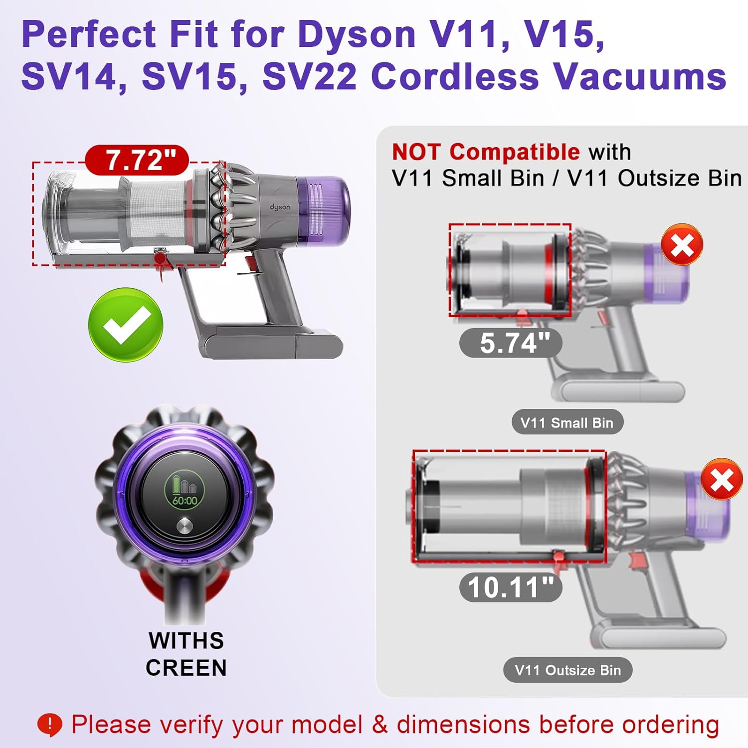 Lemige 4 Pack V11 V15 Vacuum Filters & 1 Pack Dust Bin Canister Replacement Parts for Dyson V15 V11 SV14 SV15 SV22 Vacuum Cleaner, for Dyson Vacuum Attachments No. 970050-01 & 965443-01 & 970013-02