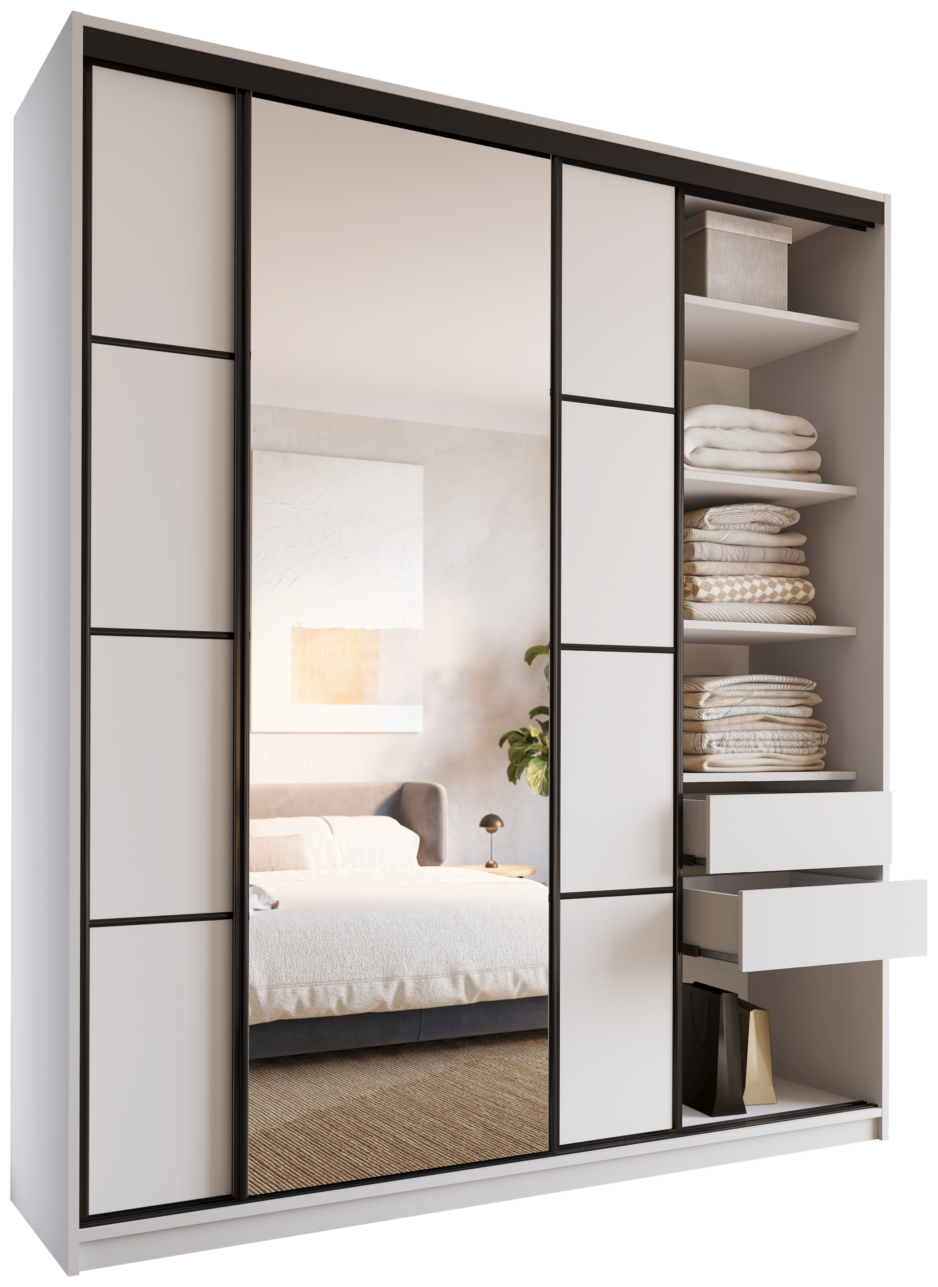 Szafa przesuwna z lustrem 200 cm LOFT MAX biała