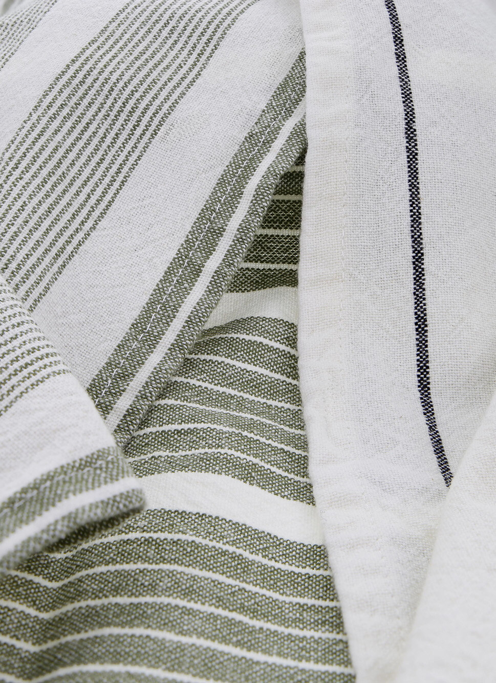 LOT DE 3 TORCHONS EN COTON à RAYURES KAKI