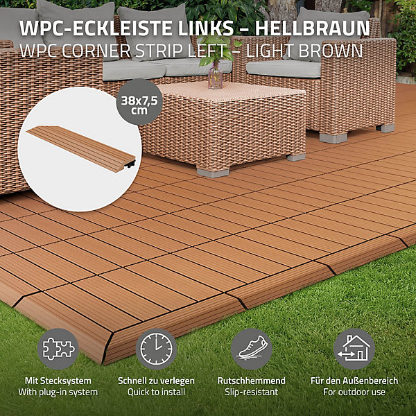 Bordure de finition ML-Design coin gauche 38x2x7,5cm Brun clair drainage et structure de support