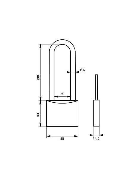 Cadenas à clé Type 1, laiton, intérieur, anse haute acier, 40mm, 2 clés - THIRARD