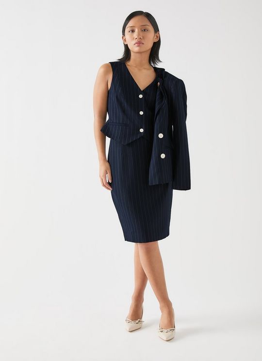 Bella Petite Blue & Navy Wool Blend Pencil Skirt