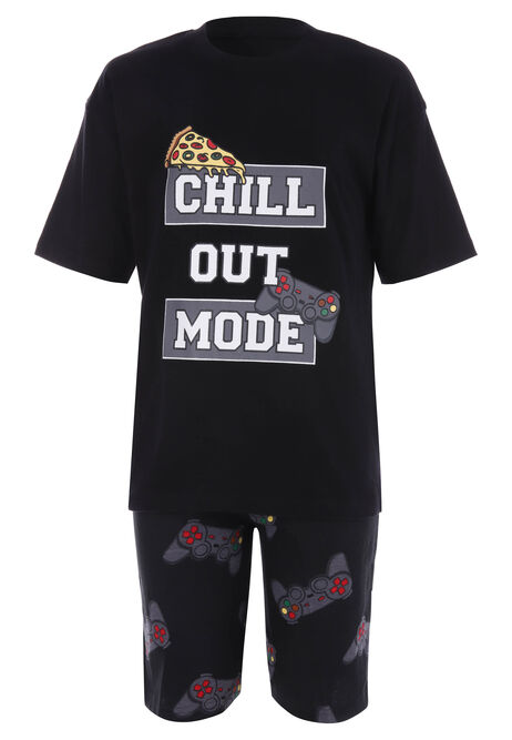 Older Boys Black Gaming Shorts Pyjama Set