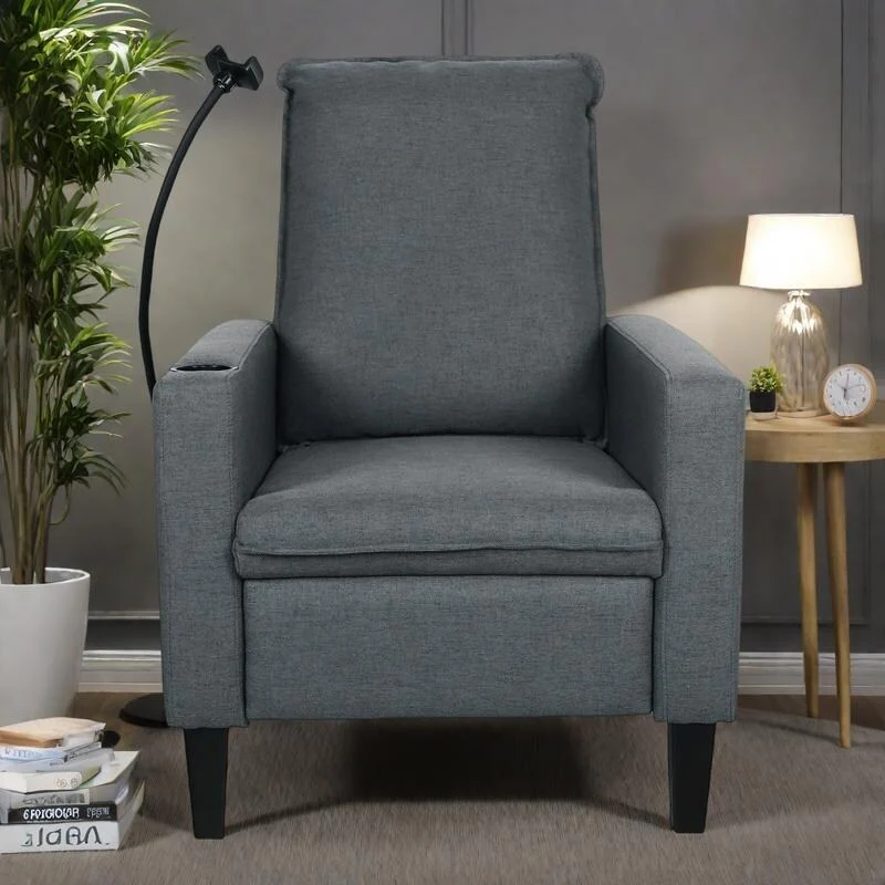 Polyester Recliner Chair with Phone Holder and Cup Holder, 3-Position Recline, 220lb Capacity