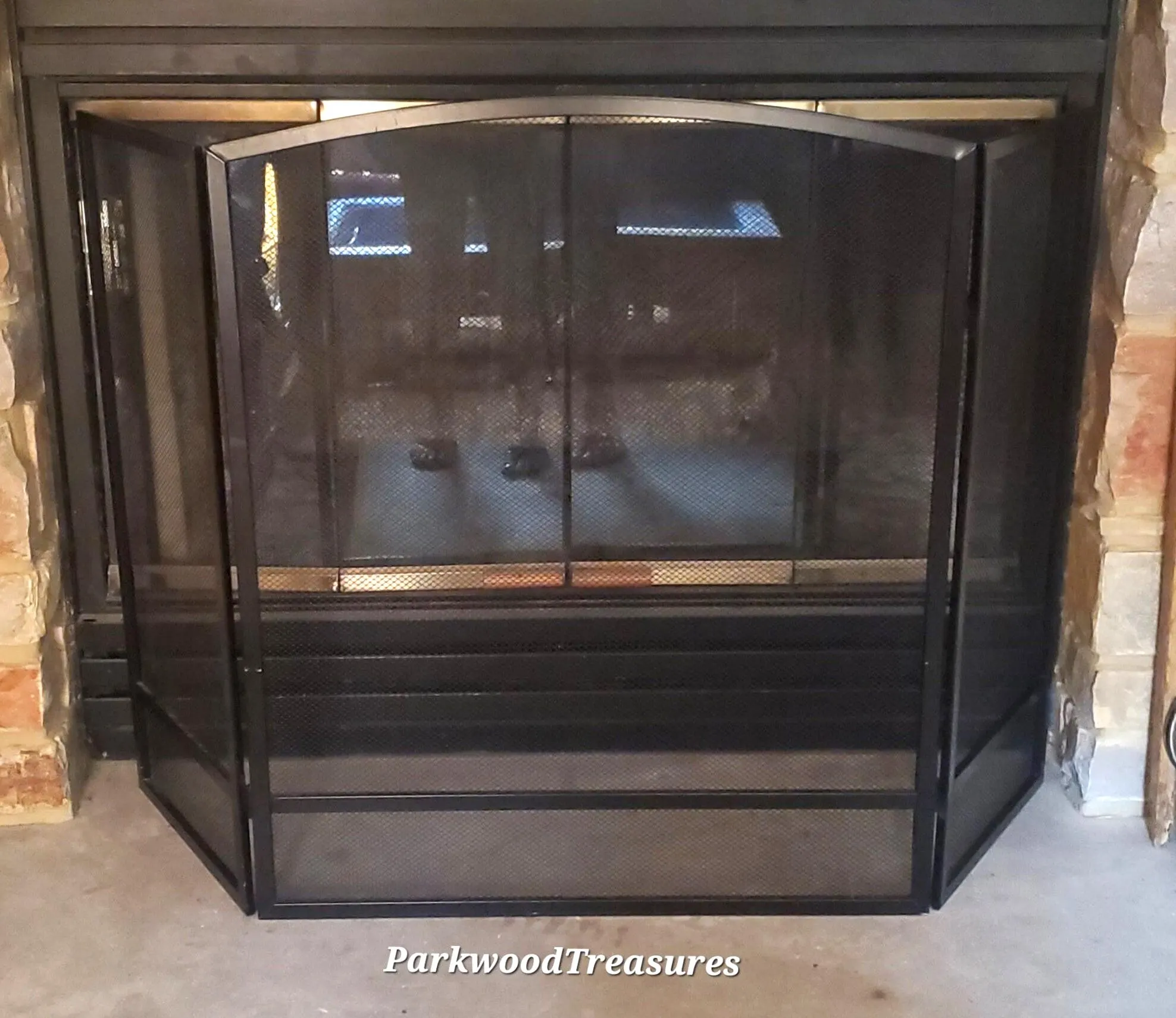 Metal Folding Fireplace Screen Black Finish 3Panel