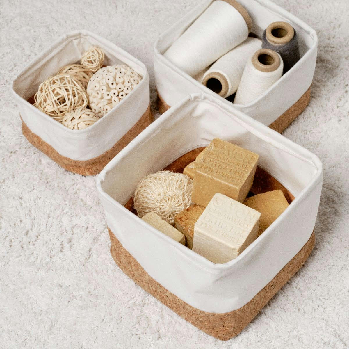 SIMPLICITY - Lot de 3 paniers en liège beige