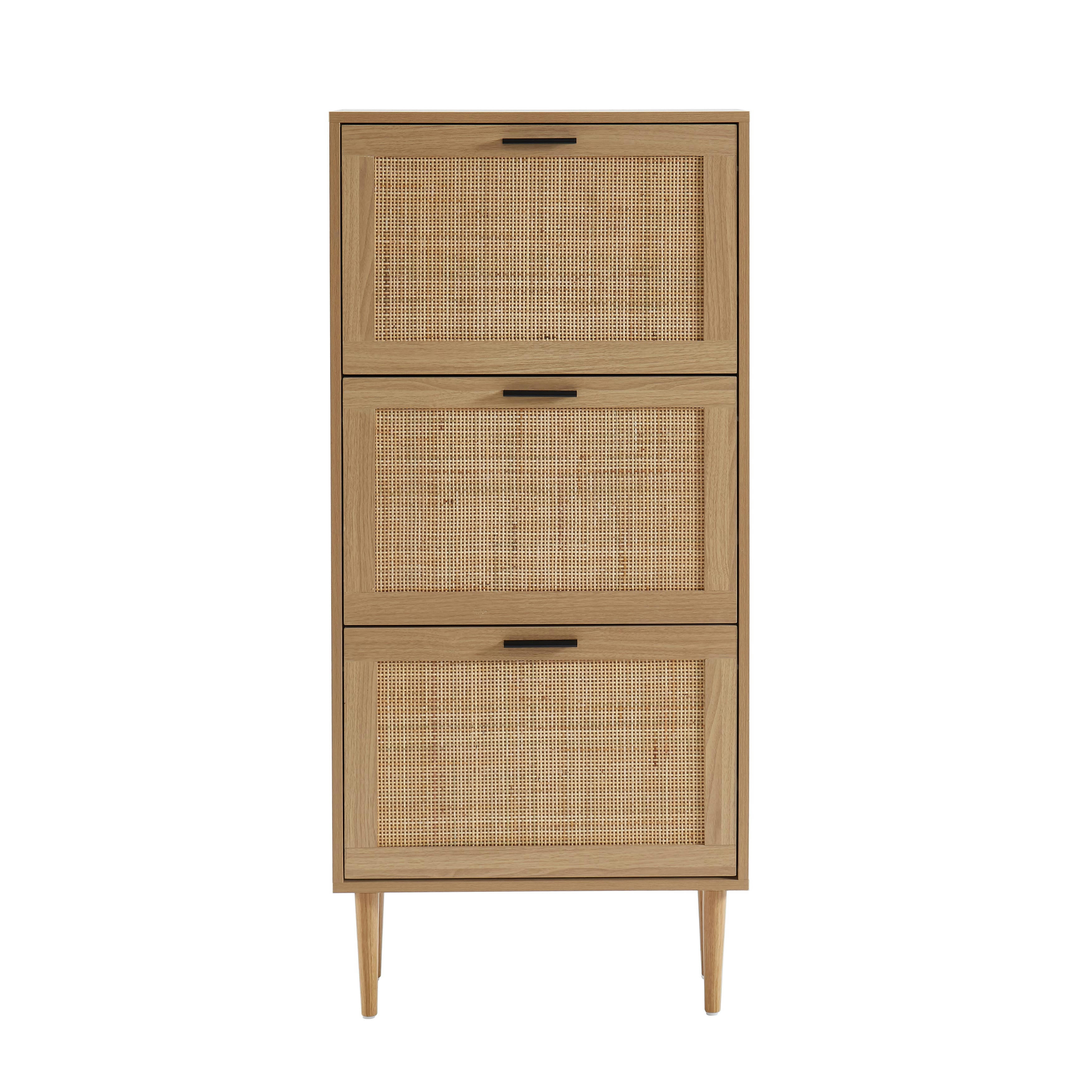 AMANA - Meuble à chaussures   cannage rotin  3 portes 60cm