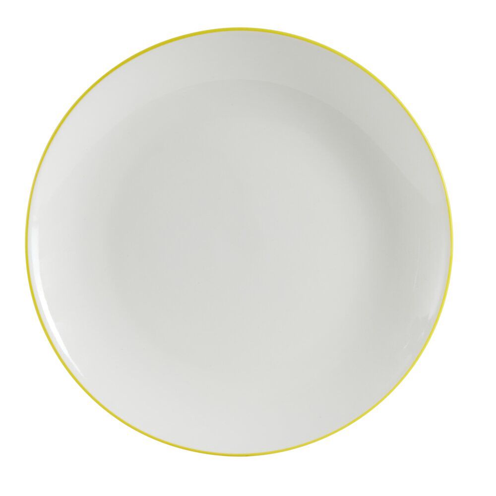 Assiette dessert porcelaine blanc liseré jaune Ø20cm