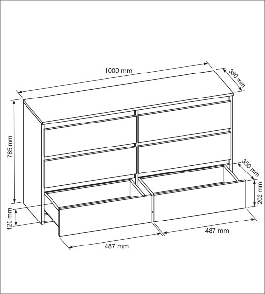 Komoda 6 szuflad 100cm biała