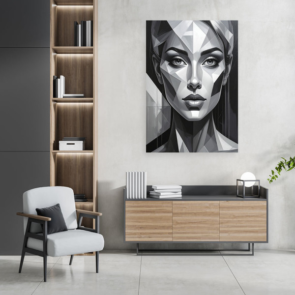 Obraz do salonu sypialni, Kobieta Geometryczny Portret czarno biały 20x30