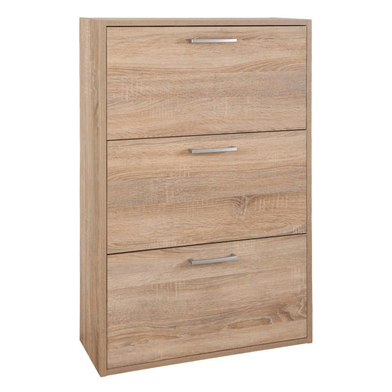 TIDY - Meuble à chaussures décor chêne 3 tiroirs 9 paires h.100 cm