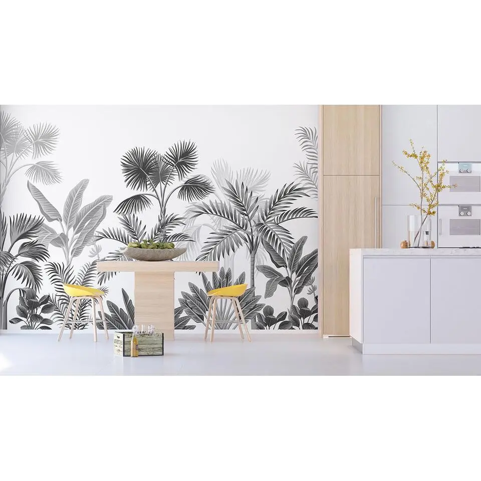 Sanders & Sanders fotobehang tropisch landschap met palmbomen zwart wit