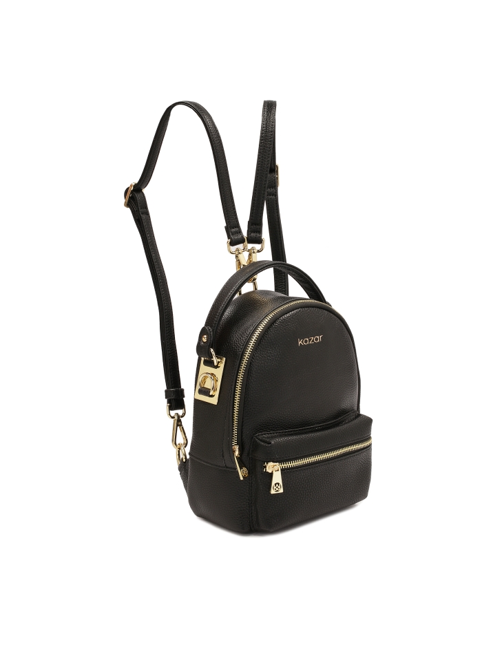 Black leather 2-in-1 backpack