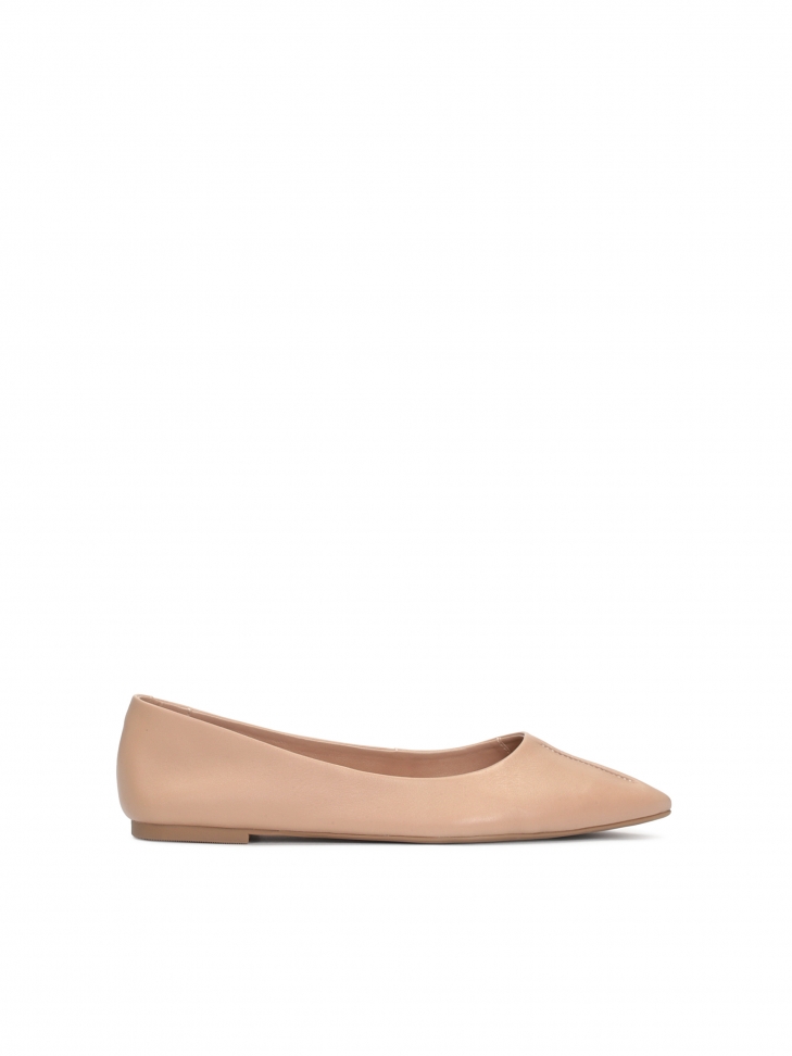 Beige leather ballerinas in full grain leather
