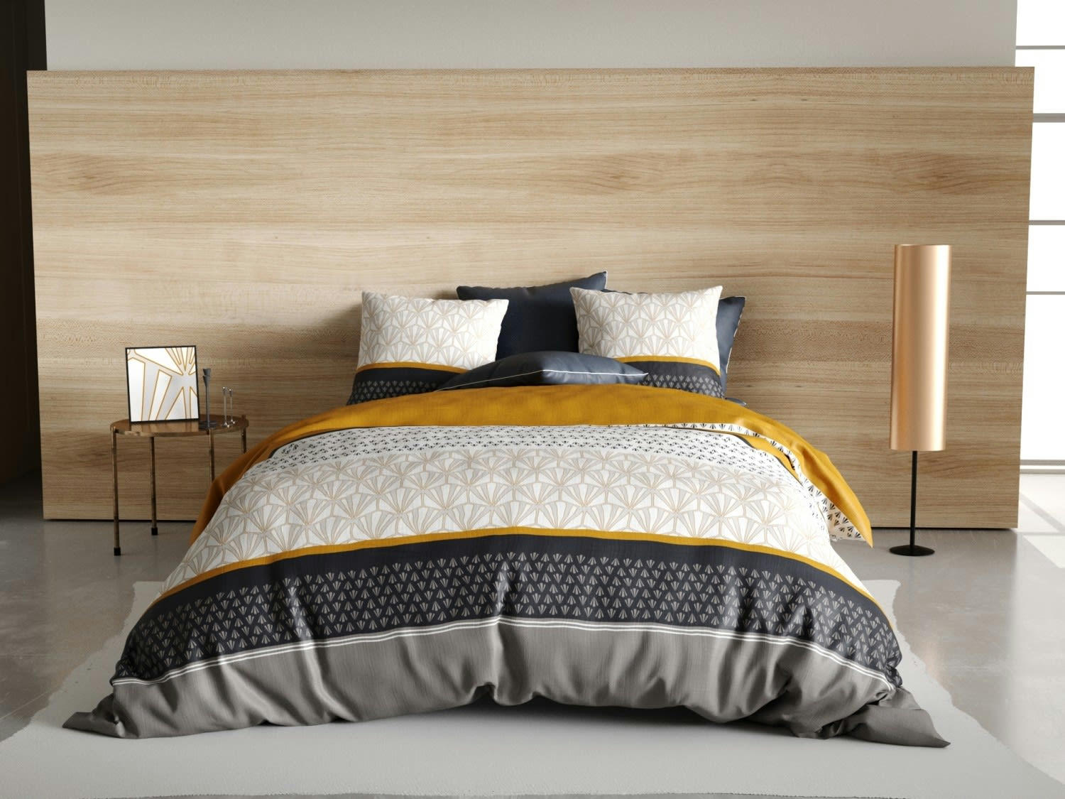 RIZZO - Parure housse de couette coton beige 220x240 cm