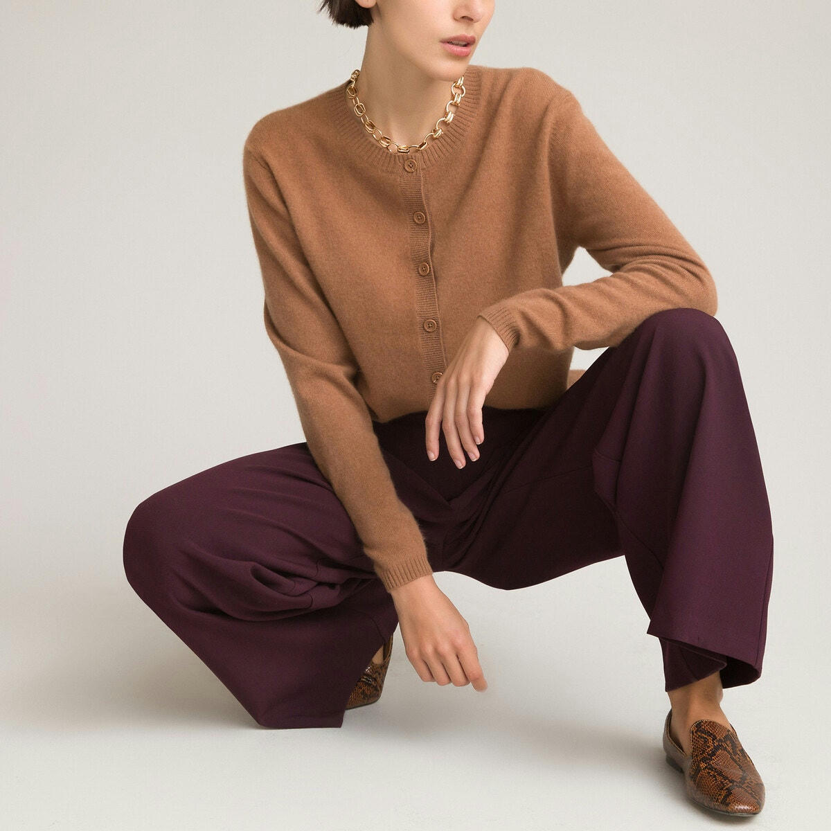 Cardigan en cachemire col rond manches longues