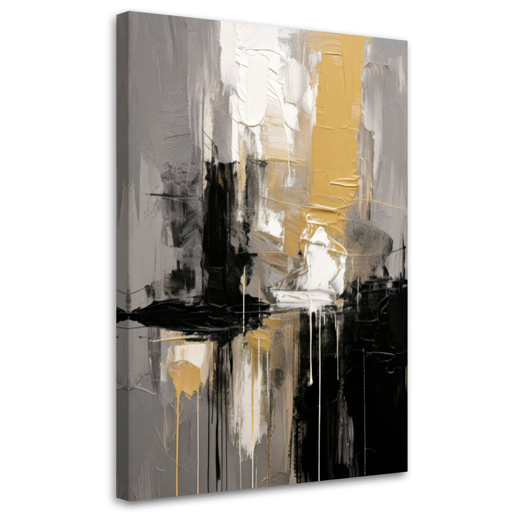 Feeby Obraz do salonu, Abstrakcja Modern Szaro Złoto Black Paint 40x60