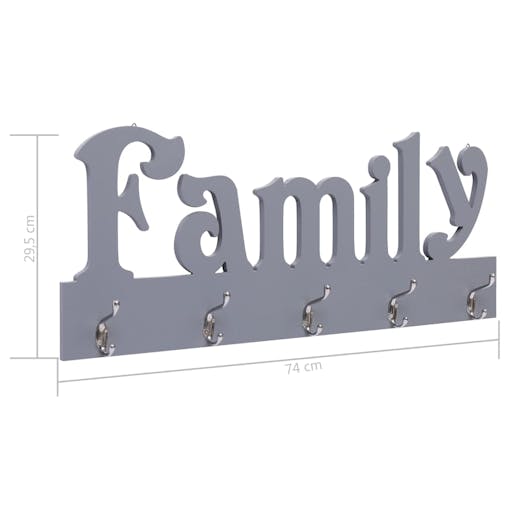 NNEVL Wall Mounted Coat Rack FAMILY Grey 74x29.5 cm