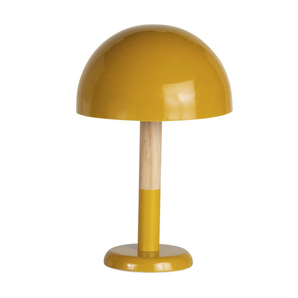 YUMA - Lampe à poser en métal jaune moutarde et bois d