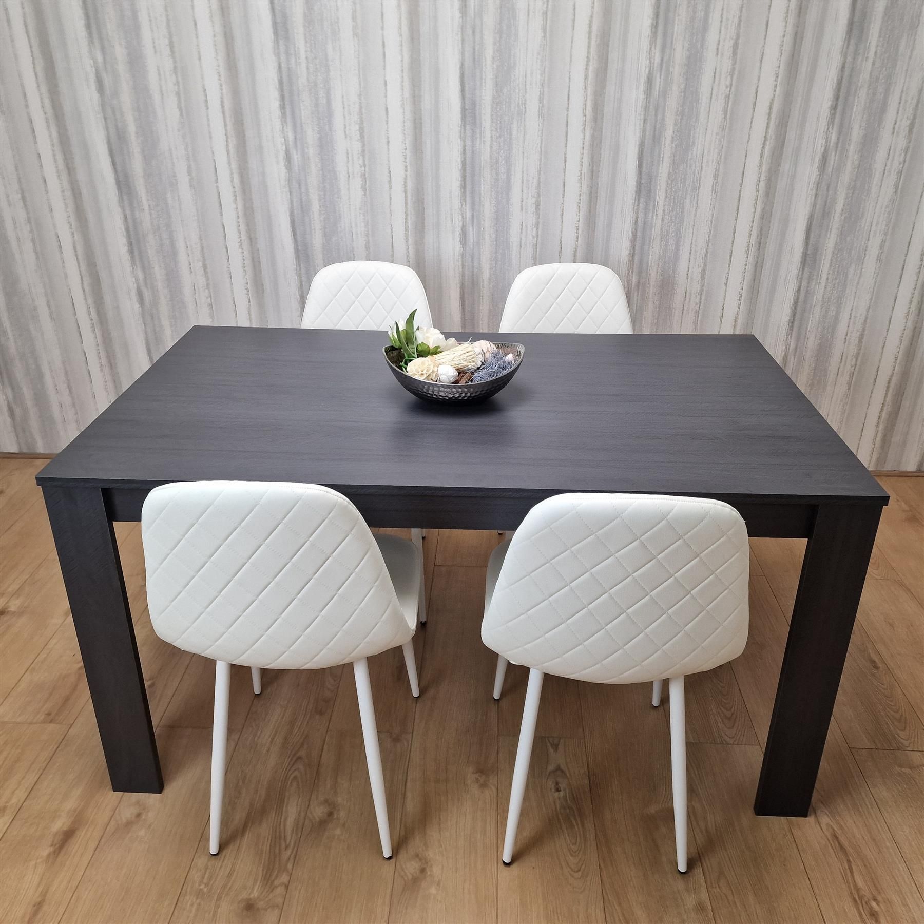 KOSY KOALA Dining Table and 4 Chairs Modern Dining Table Set With 4 White Gem Pattern Chairs