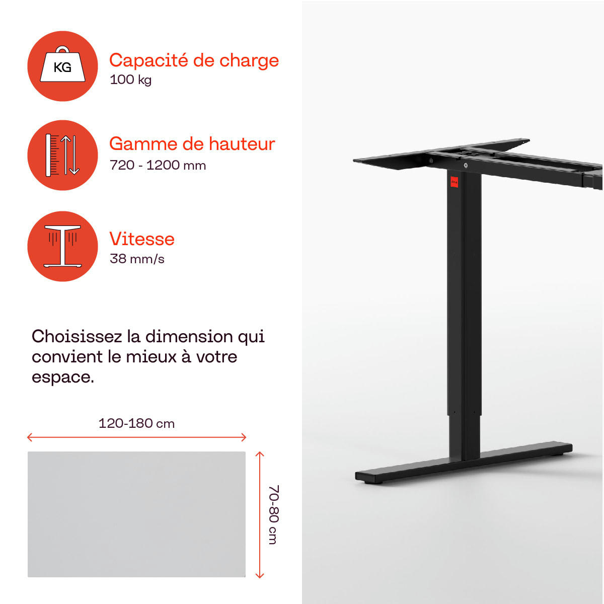 ELEVA PREMIUM - Bureau assis debout noir 180x80x3cm