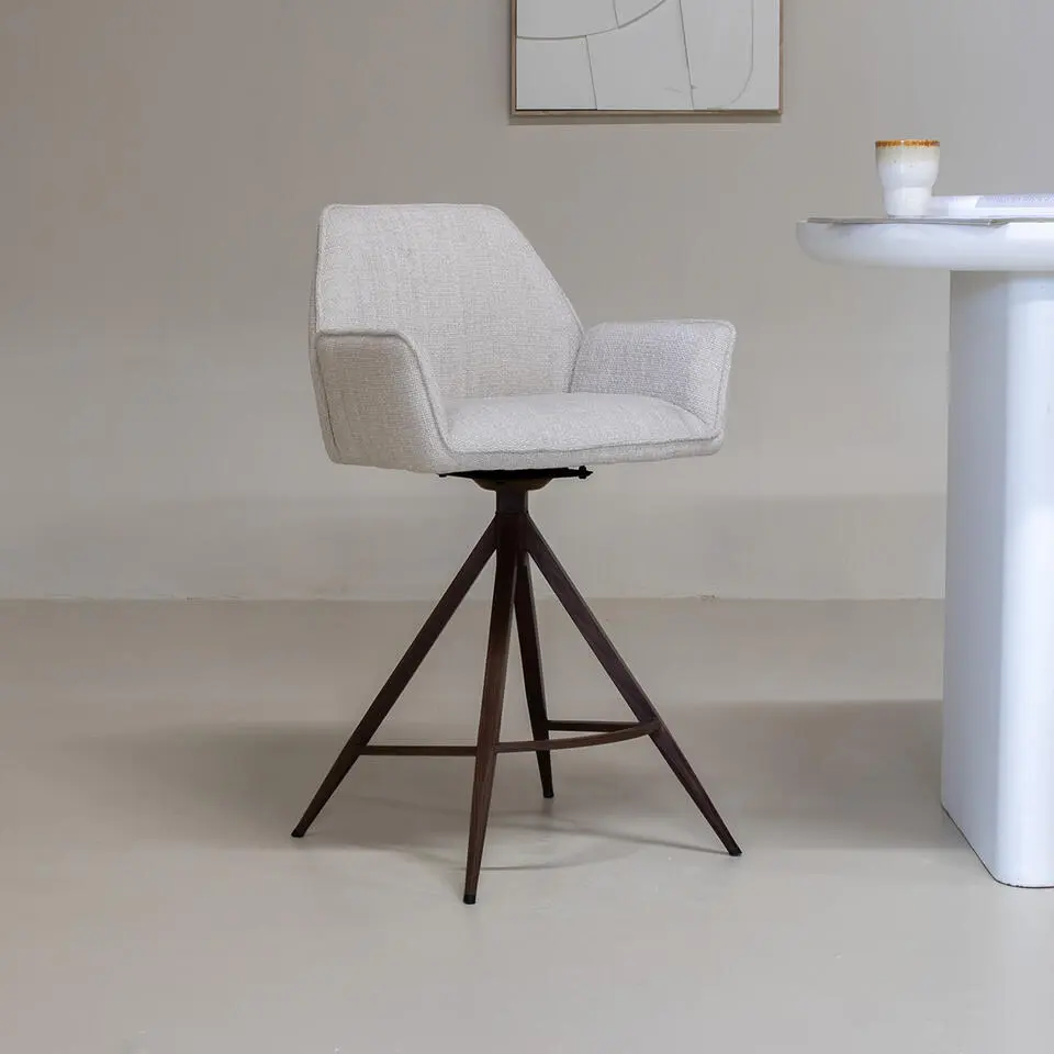 Barstoel Beige/Walnoot - Zithoogte 66cm - Noa - Set van 2