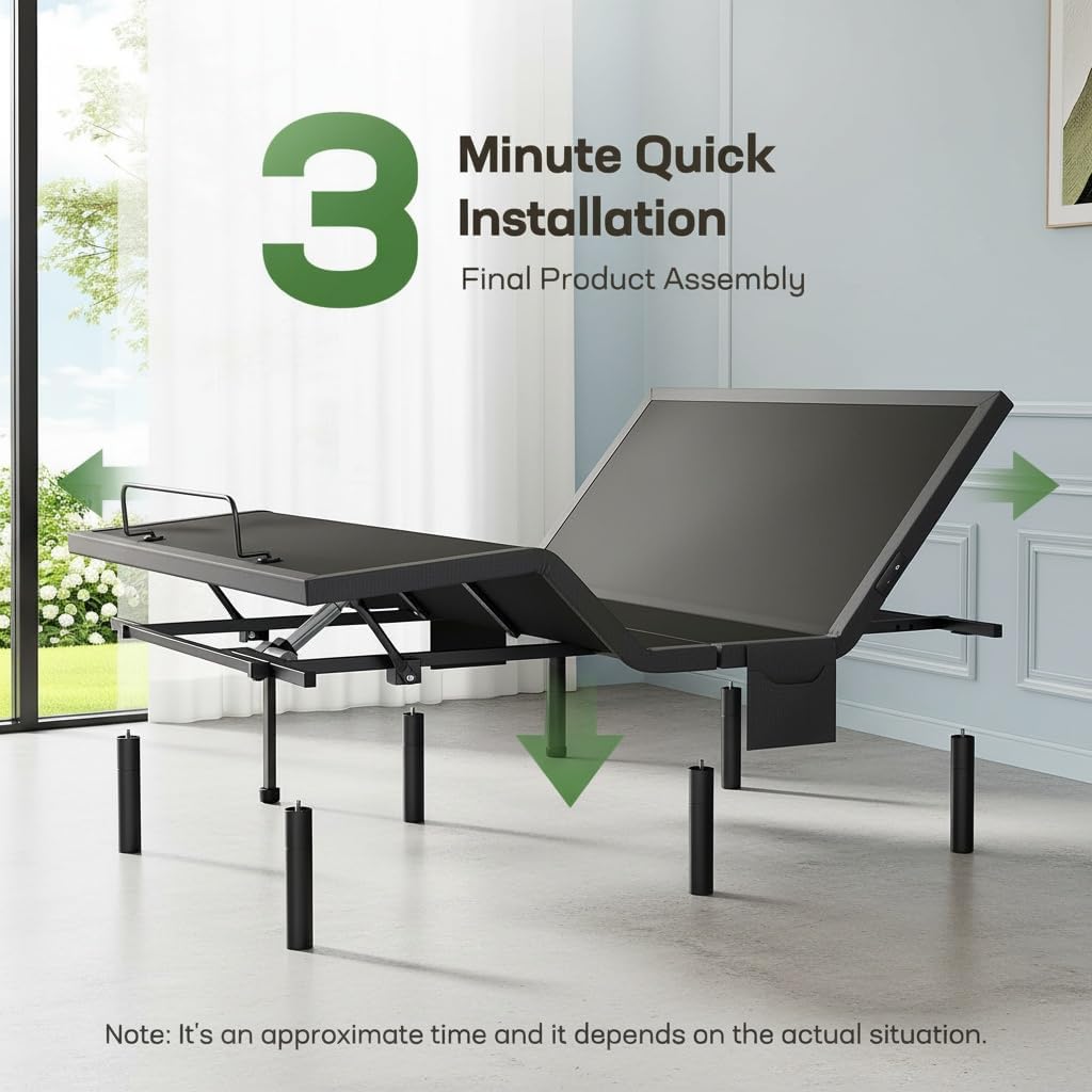Marsail MS01-2 Split King Adjustable Base with Massage, Wireless Remote, 4 Adjustable Heights, Nightlight, 3 Minutes Fast Assembly