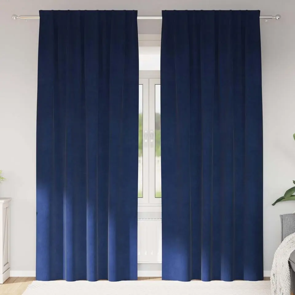 vidaXL Gordijnen - Verduisterend - Donkerblauw - 140x225 cm - Fluweel - 2 Stuks