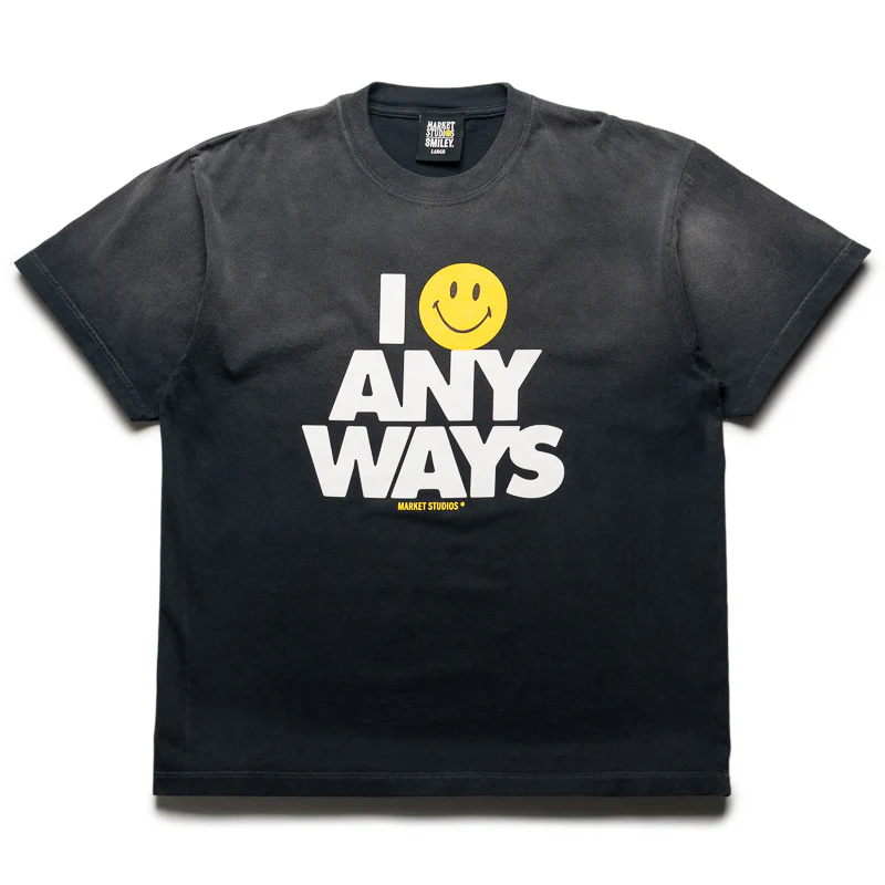 Market Smiley Smile Anyways Tee - Pirate Black